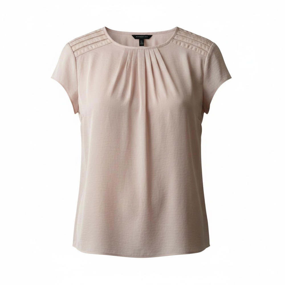 Banana Republic Women's Petite Pleated Neckline Cap Sleeve Blouse in Blush Pink